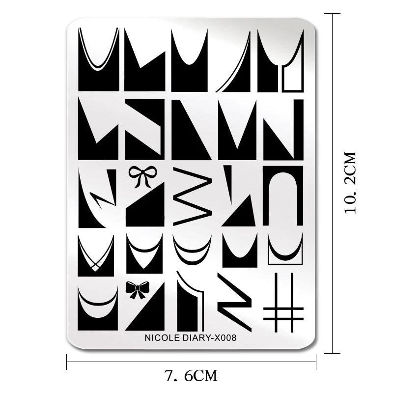 NICOLE DIARY New Original Design X-Series Stainless Steel French Nail Template Nail Art Stamping Plates