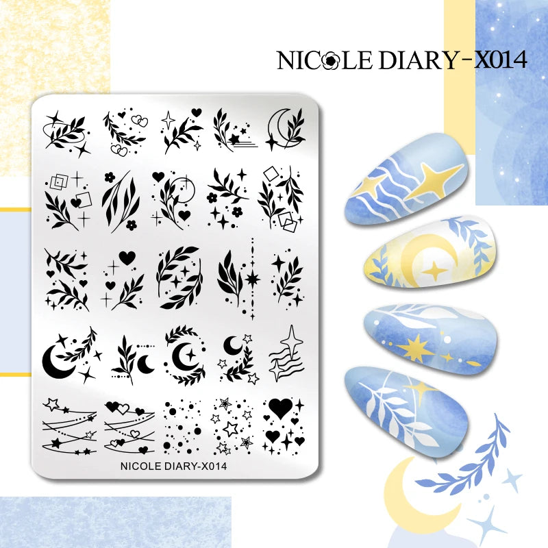 NICOLE DIARY Nail Art Stamping Plate Black Snake Line Drawing Template Animal Butterfly Flower Leaf Stamp Nail Mold Stencil Tool