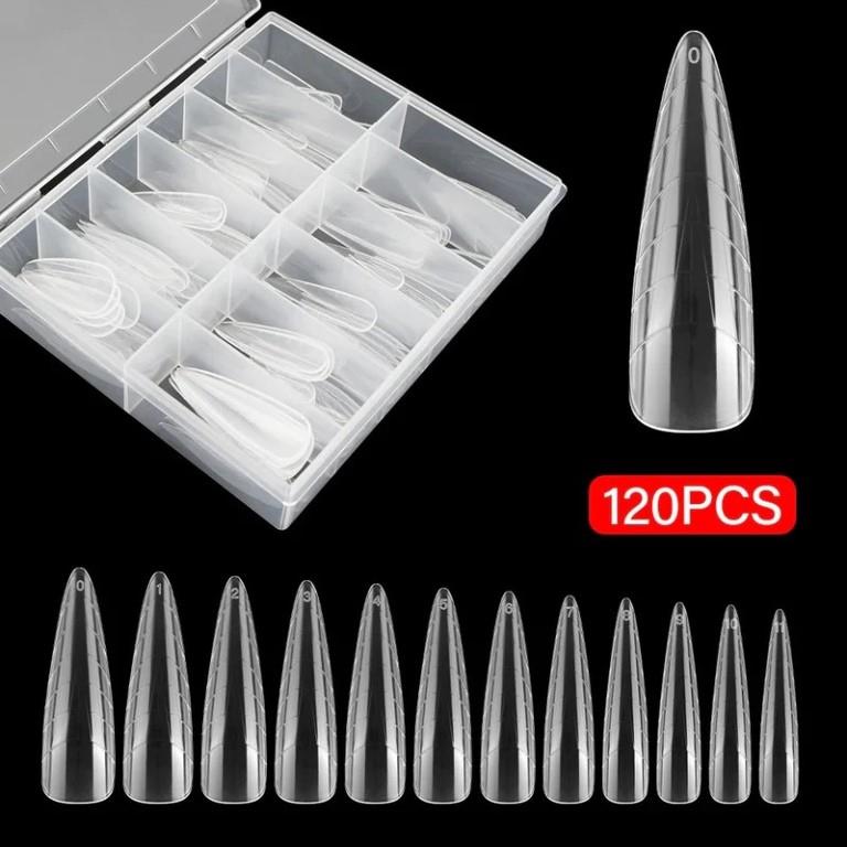 120Pcs Dual Nail Forms,Long Almond Extension Poly Nail Gel Nail Forms Full Cover Nail Molds 12 Sizes for Solid Nail Gel Glue Nail Art