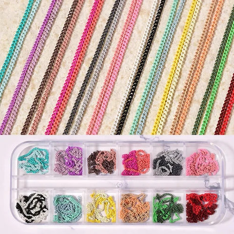 12 Grid Nail Art Chains For Nail Decoration Colorful Nail Chain Designs For Creating Beautiful Nails Best For Salon & Home Use.