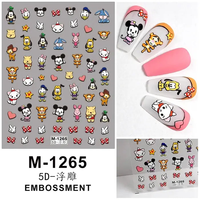 Cute Cartoon Micky Bunny and heart 5D Nail Stickers Create Flawless Nail Art Designs Effortlessly at Home.