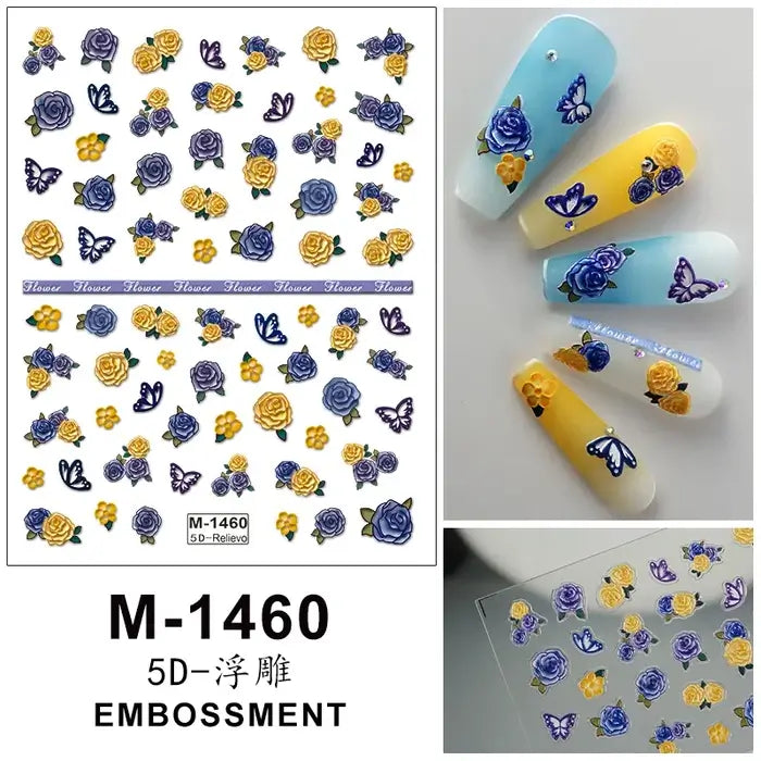 5D Embossed Nail Art Stickers Butterfly Nail Stickers Japanese Style for Creating Elegant Nails Best For Salon & Home Use.