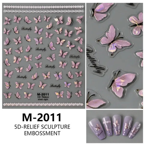 5D Embossed Nail Art Stickers Butterfly Nail Stickers Japanese Style for Creating Elegant Nails Best For Salon & Home Use.