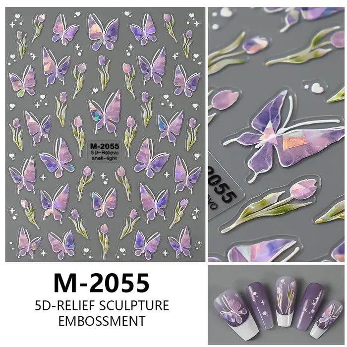 5D Embossed Nail Art Stickers Butterfly Nail Stickers Japanese Style for Creating Elegant Nails Best For Salon & Home Use.