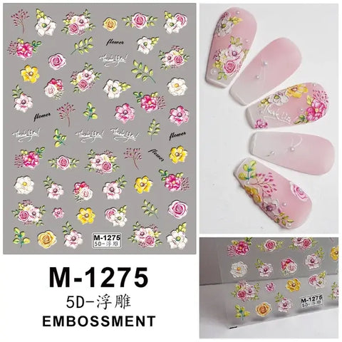 5D Embossed Floral Nail Art Stickers Transform Your Nail Art With Premium Nail Art Decoration Long-Lasting Style.