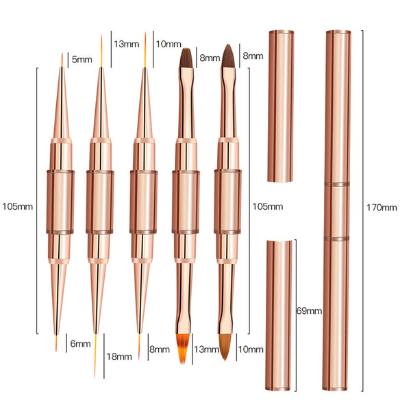 Professional Dual Ended Set of 5 Nail Art Brush Set – Liner, Flat & Detail