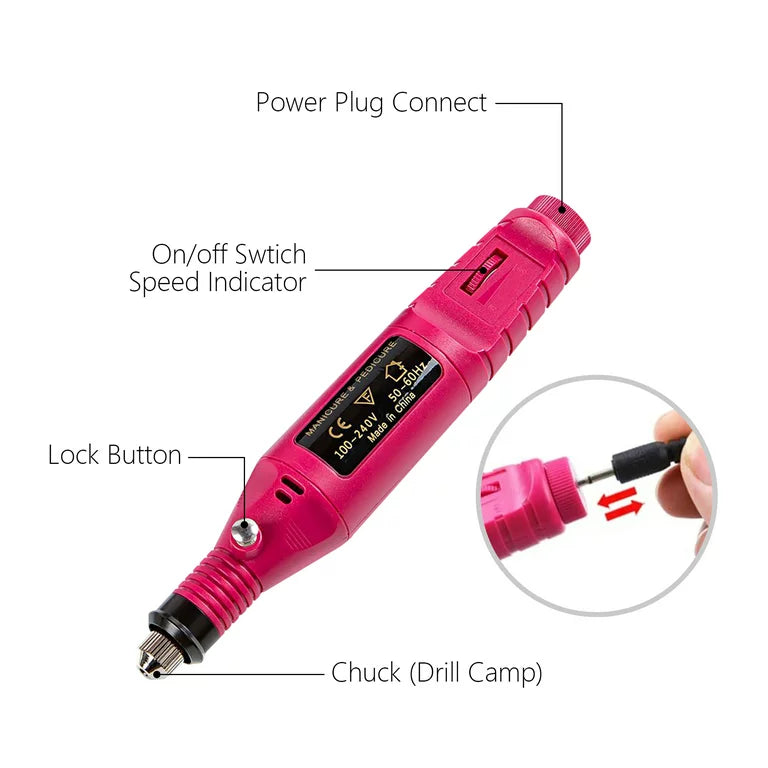 Portable Electric Nail Drill Machine Nail Art Pen Manicure & Pedicure Tool with 6 Nail Drill Bits Kit