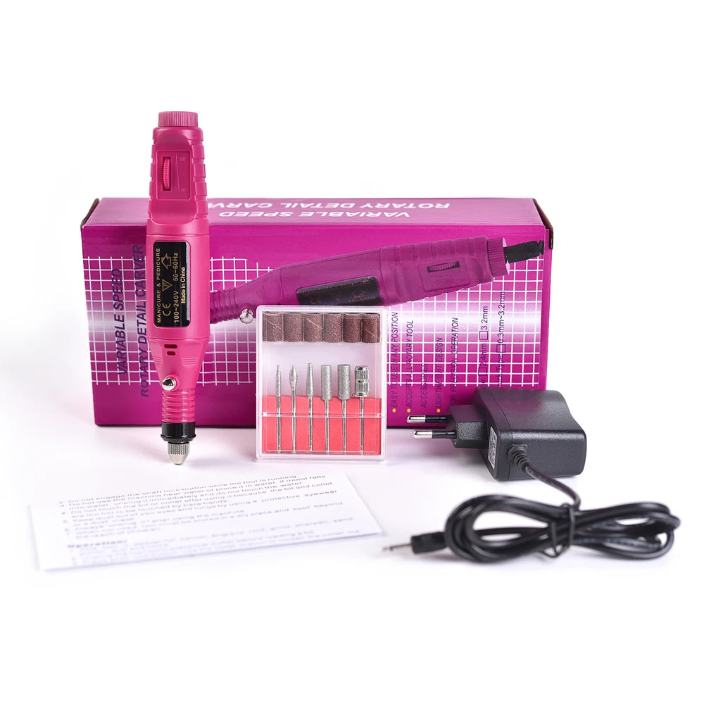 Portable Electric Nail Drill Machine Nail Art Pen Manicure & Pedicure Tool with 6 Nail Drill Bits Kit