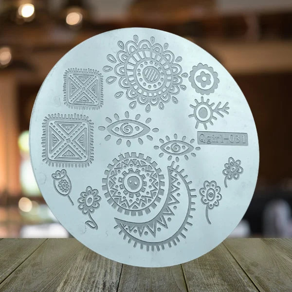 Nail Art Stamping Plates For Creating Flawless Nail Designs Made Easy with Round Stainless Steel Nail Stamping Plates.