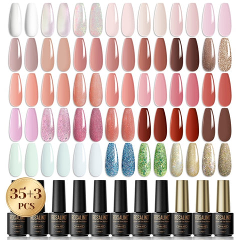 Rosalind Gel Nail Polish 38Pcs Nude Pink Soak off UV LED Gel Polish Set For Nail art and Manicure