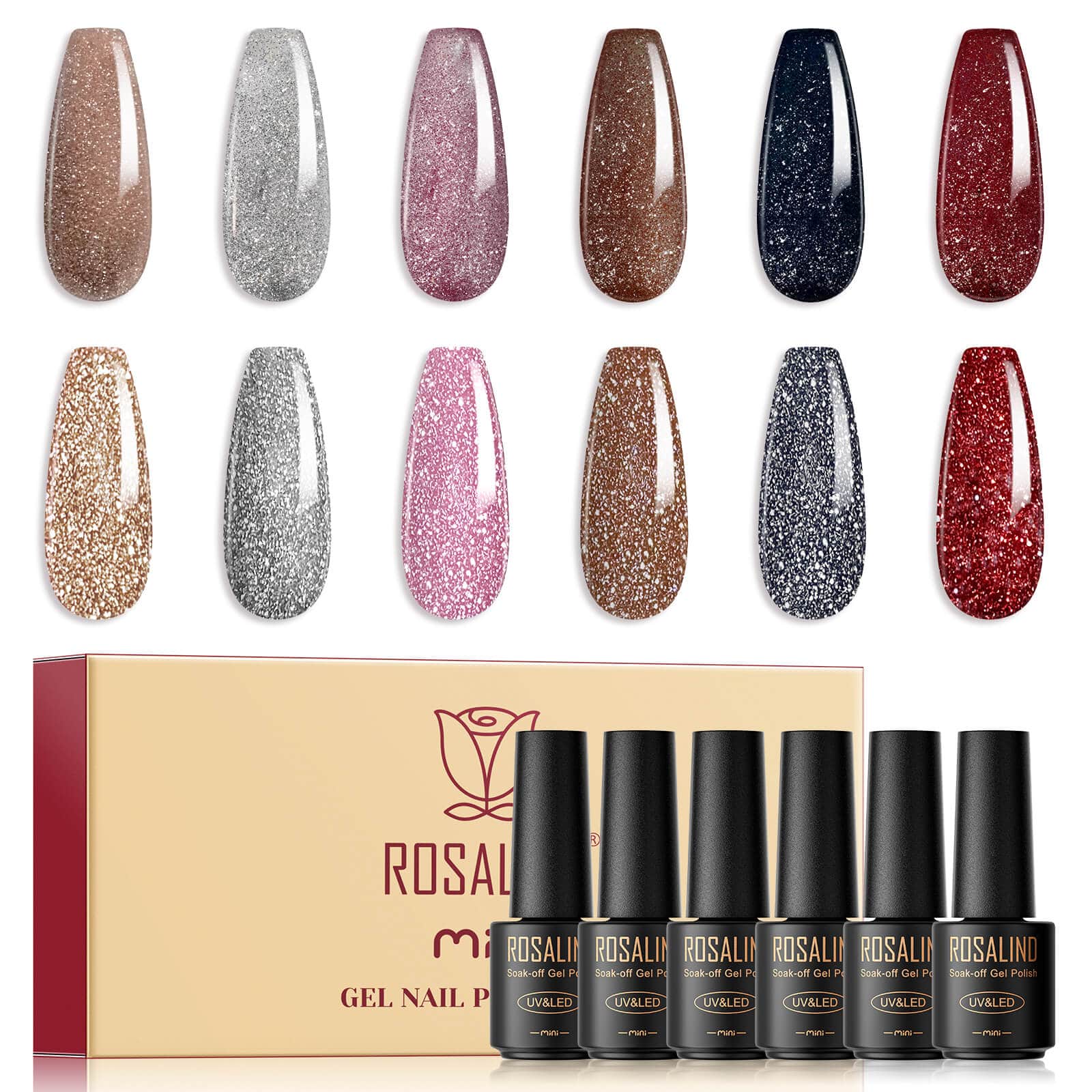 ROSALIND 6 Piece Gel Nail Polishes Set Bright Color Soak Off UV Gel Nail Polish Semi Permanent Nail Polish Gel Polish.