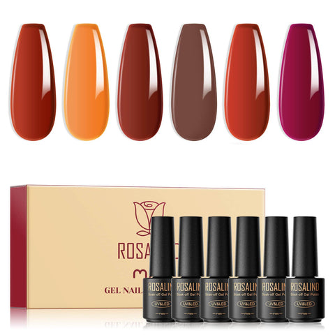 ROSALIND Set of 6 gel Polishes For Nail Art Shiny Gel Surface Attractive Colors UV Gel Nail Paints.