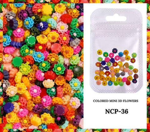 50pcs 6mm Mini Flowers Nail Art Mix Colors Resin Floral Nail Art Charm Flowers Shaped Manicure Jewelry Charm Supplies