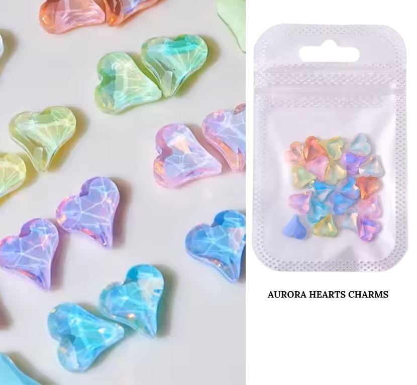 20 PCS Mocha Diamond Nail Charms Heart Shape Rainbow Color Crystal Sparkle Nail Art Rhinestone Jewelry 3D Manicure Decor