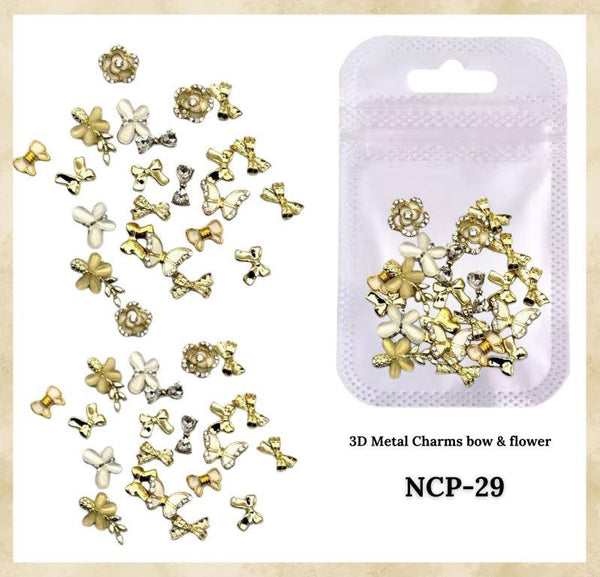 3D Metal Mix Decorations Nail Jewelry bow butterfly & Flower Nail Charms