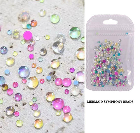 3D Mermaid Beads Round Rhinestone Pouch Nail Art Shiny Crystal Gems Aurora Nail Diamond Glass Beads Flatback For Nail Art