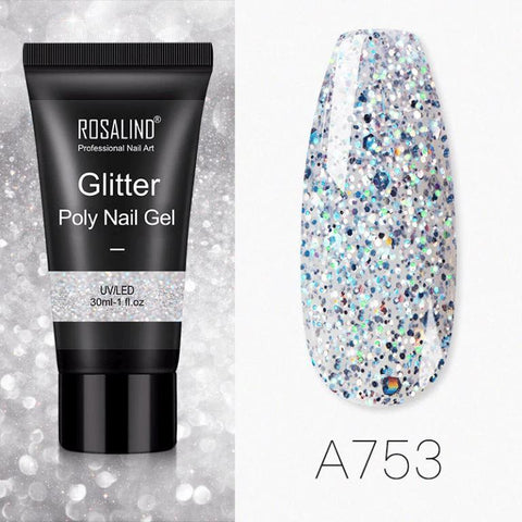 ROSALIND Glitter Extension Gel 30ml Glitter Diamond Nail Builder for Nail Art, Nail Thickening Poly Nail Gel Tube Need UV Lamp