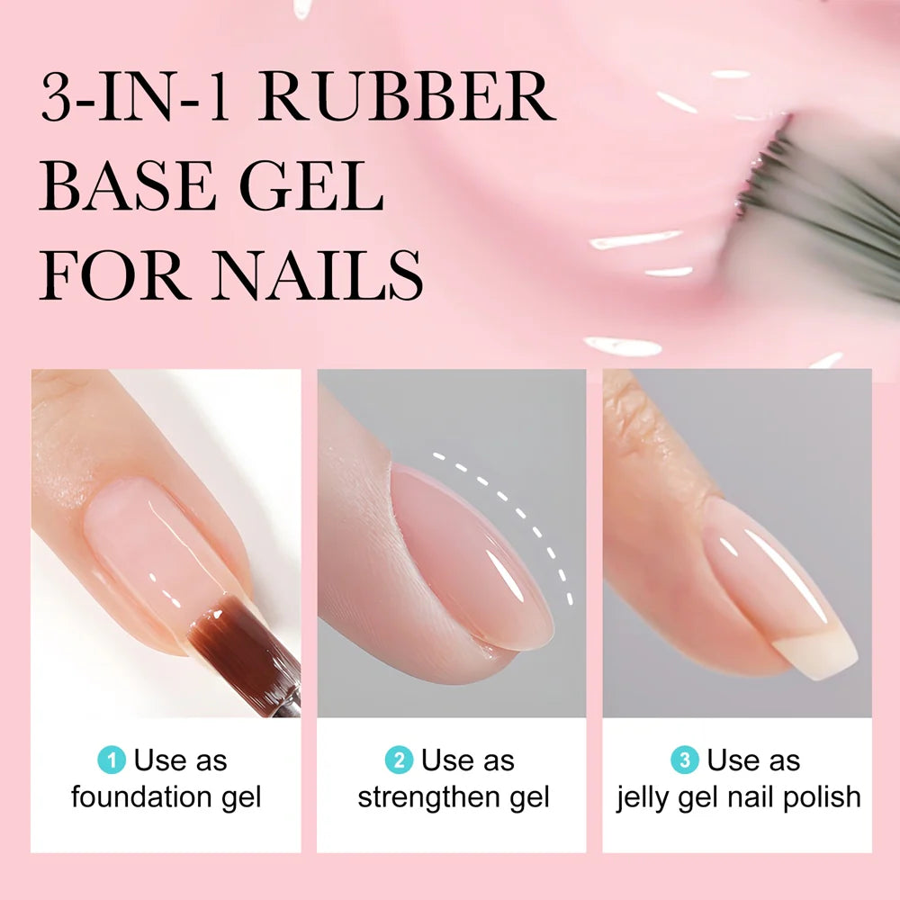 KWEEN  Rubber Gel Base for Nails,  Builder Strengthener Gel, Natural Nude Base Coat Nail Polish, Jelly Gel Nail Polish, UV Rubber Base Gel for Manicure, Nail Art, Salon