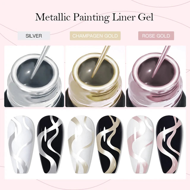 LILYCUTE Metal Chrome Effect Platinum Gel Liner Nail Art Soak Off UV LED Mirror Metallic Liner Gel Polish