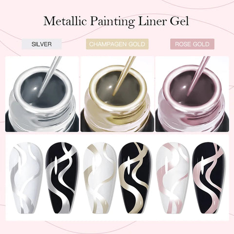 LILYCUTE Metal Chrome Effect Platinum Gel Liner Nail Art Soak Off UV LED Mirror Metallic Liner Gel Polish