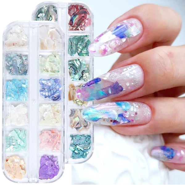 12 Colors Irregular Abalone Seashell Slices 3D Nail Art Sequins Supplies UV Gel Flake DIY Nail Decorations