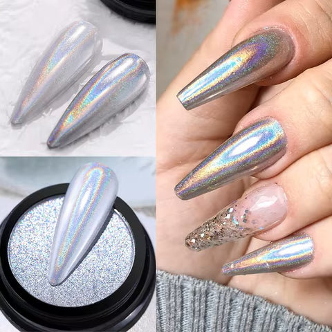 Born pretty Nichole Diary Holographic Chrome Nail Powder Rainbow Mirror Laser Metallic Effect Solid Pigment Powder for DIY Salon Design