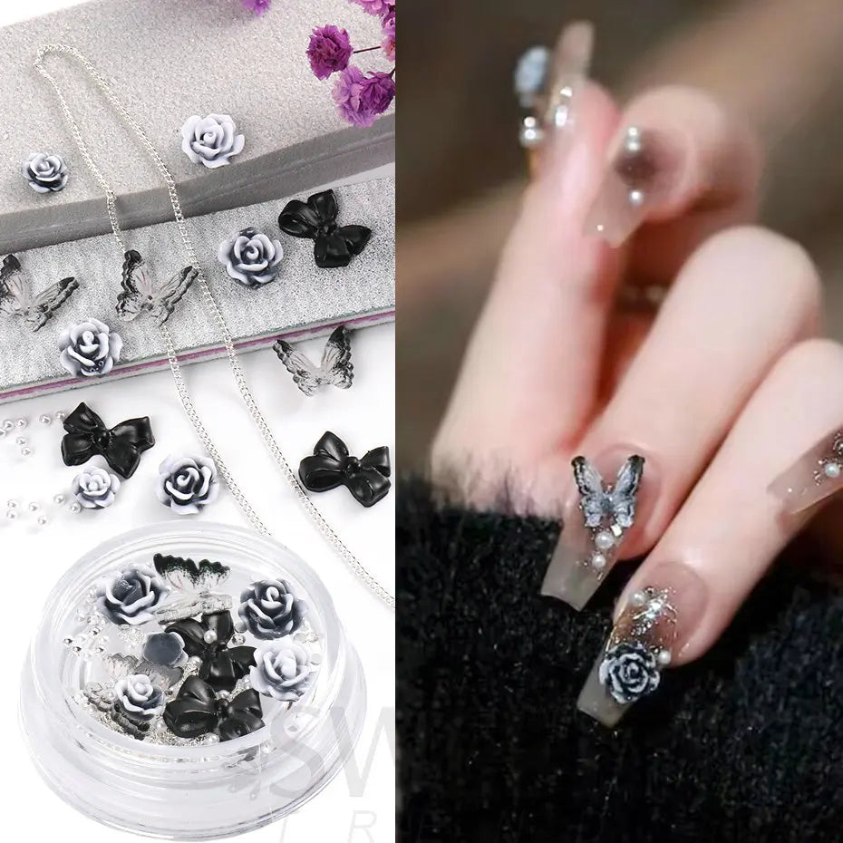 Professional 3d Nail Art Rhinestones Flower & Butterflies Nail Art Charms For Salon Quality Manicures At Home