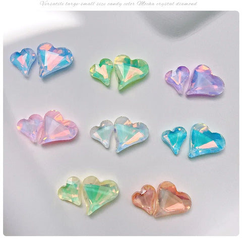 20 PCS Mocha Diamond Nail Charms Heart Shape Rainbow Color Crystal Sparkle Nail Art Rhinestone Jewelry 3D Manicure Decor