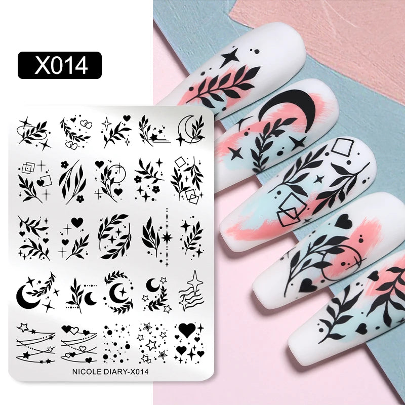 NICOLE DIARY Nail Art Stamping Plate Black Snake Line Drawing Template Animal Butterfly Flower Leaf Stamp Nail Mold Stencil Tool