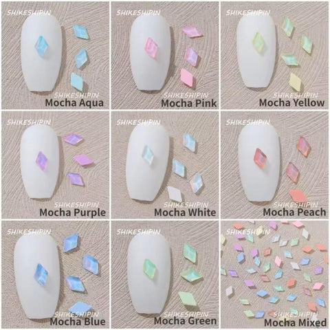 Rainbow mocha color rhombus flat bottom Diamond Shape Nail art crystal glass rhinestones 3d nail decoration mini shape