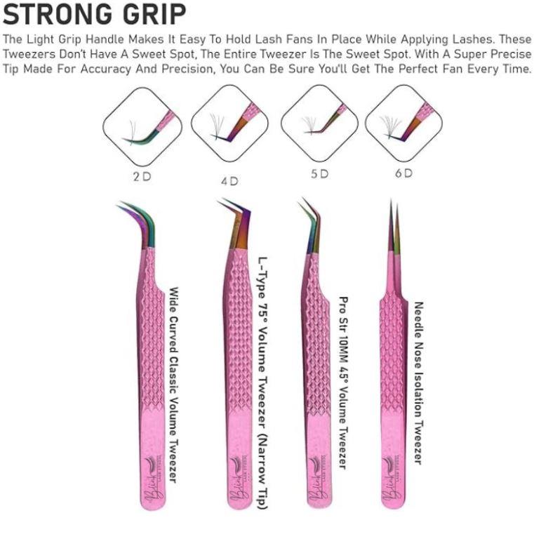 BLINK Professional Fiber Tip Tweezers for Lash Extensions. Craft Perfect Lashes Fans with Strong Grip Narrow L-Type 75° Mega Volume Eyelash Tweezers. Anti-Slip & Easy on Hands Nano Tip Lash Tweezers