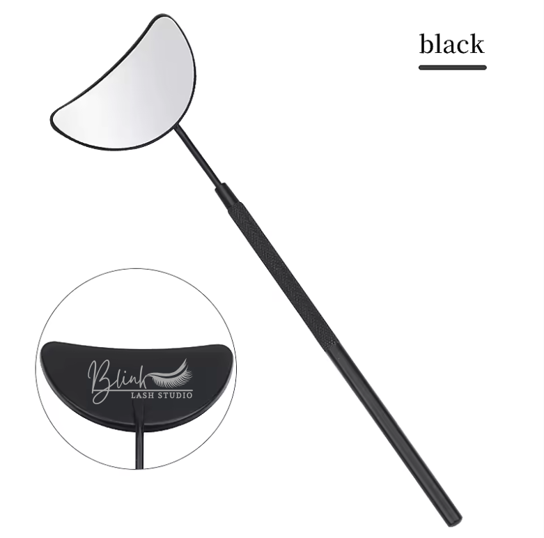 BLINK Half Moon Detachable Large Lash Mirror Eyelash Extension Mirror Stainless Steel Lash Tool Moon Shape Eyelash Mirror Lash Tools Makeup Lash Mirror for Eyelash Extension (Black)