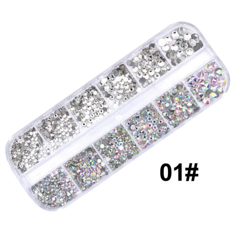 12 grids  Crystal Flat Back Silver Nail Rhinestone 3D Flat Bottom Mixed Size Nail Art Decoration