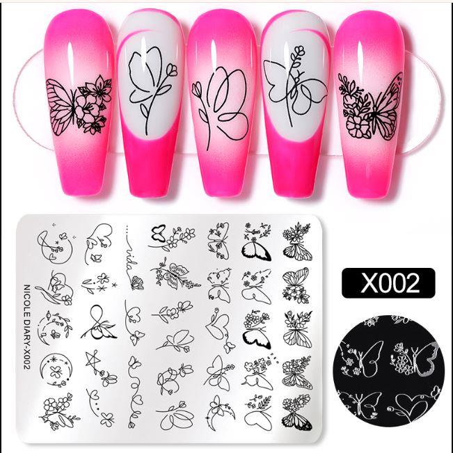 NICOLE DIARY Rectangle Nail Stamping Plates Stainless Steel Young Girl Nail Art Stamp Stencils