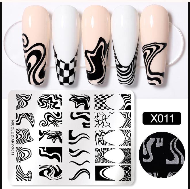 NICOLE DIARY New Original Design X-Series Stainless Steel French Nail Template Nail Art Stamping Plates