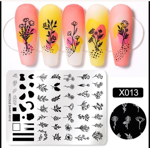 NICOLE DIARY Simple Flowers Nail Art Stamping Plate Geometry French Lines Templates Love Lace Stamp Nail Stencil Tool