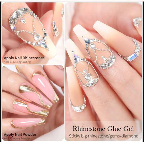 KWEEN Nail Rhinestone UV Glue Gel, Super Strong Adhesive No Wipe Gel Nail Glue For Rhinestones, 3D DIY Decorations Nail Gem Glue