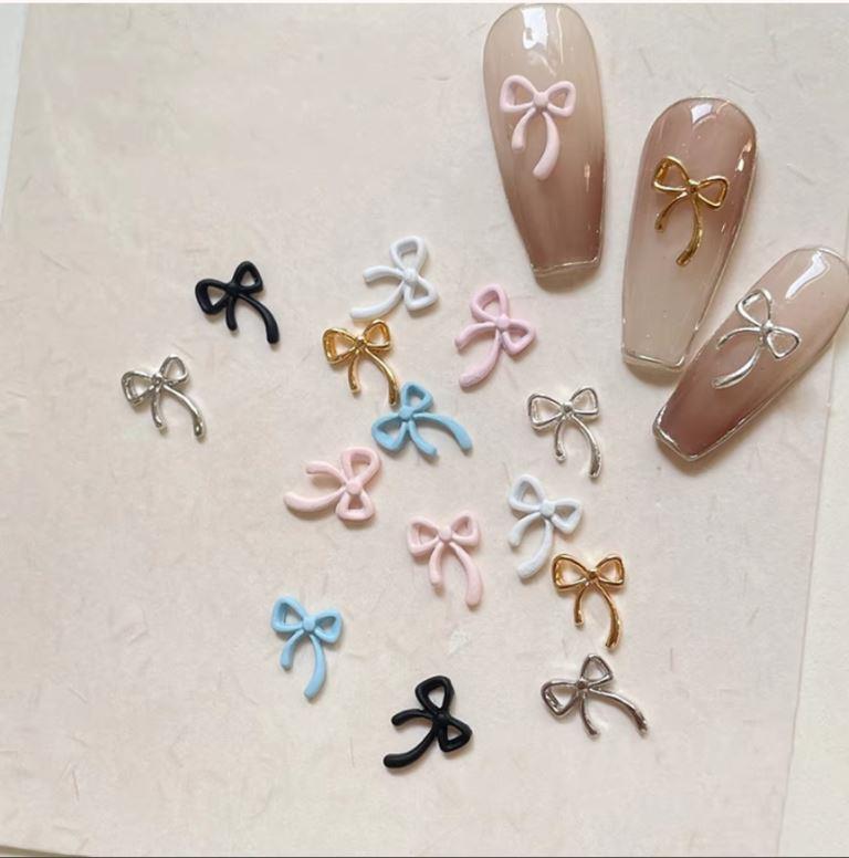 Cute Mini Luxury Kawaii Colour Bow Nail Art Charms 3D Japanese Alloy Bow Tie Jewelry Nail Rhinestone Cute Bow DIY Nail Decoration