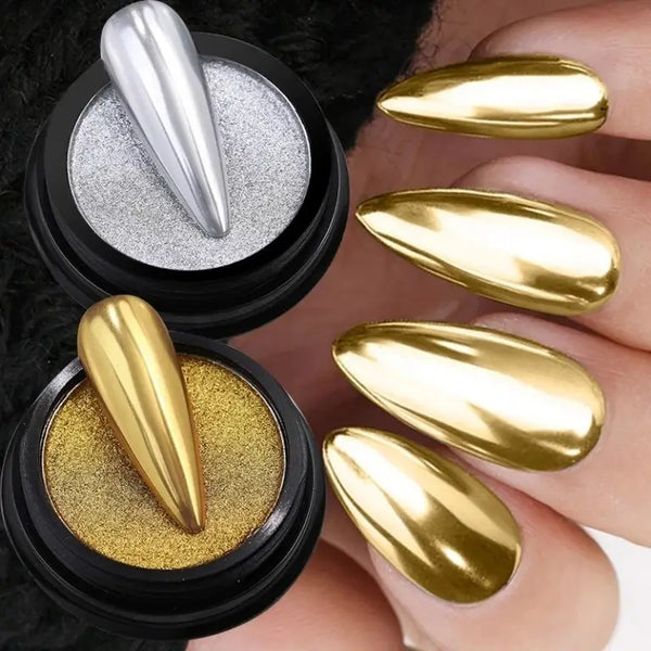 NICOLE DIARY 2 Boxes Metallic Nail Glitter Powder Gold Silver Solid Mirror Pigment