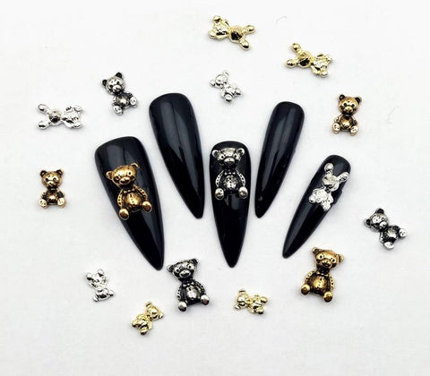 Shiny Alloy Bear Nail Art Decoration Gold Silver Bear Nail Rhinestones Diamond DIY Manicure Accessories for Home Nail Salon