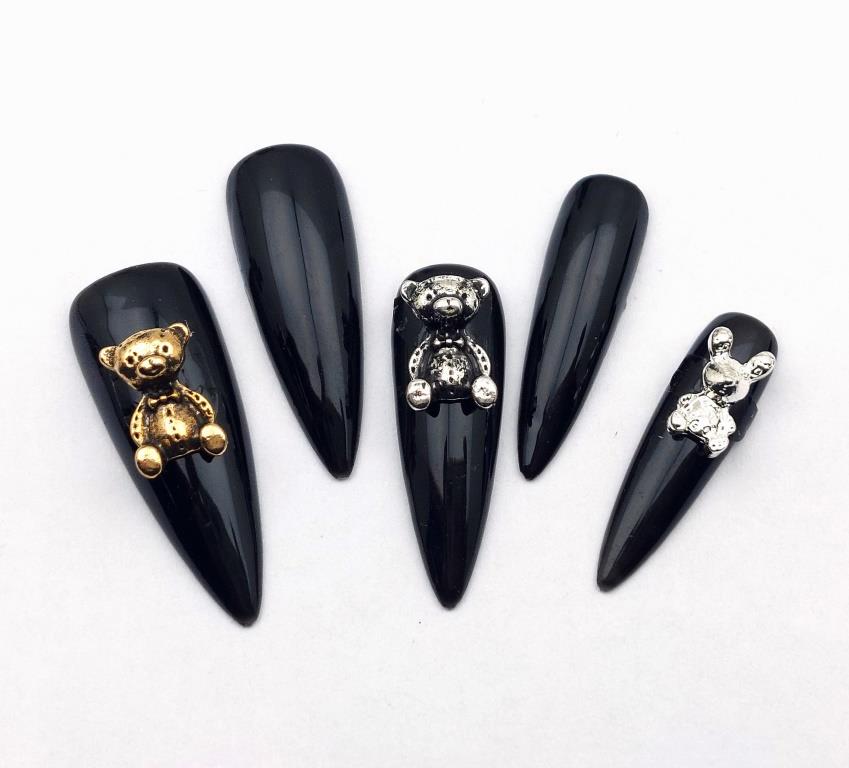 Shiny Alloy Bear Nail Art Decoration Gold Silver Bear Nail Rhinestones Diamond DIY Manicure Accessories for Home Nail Salon