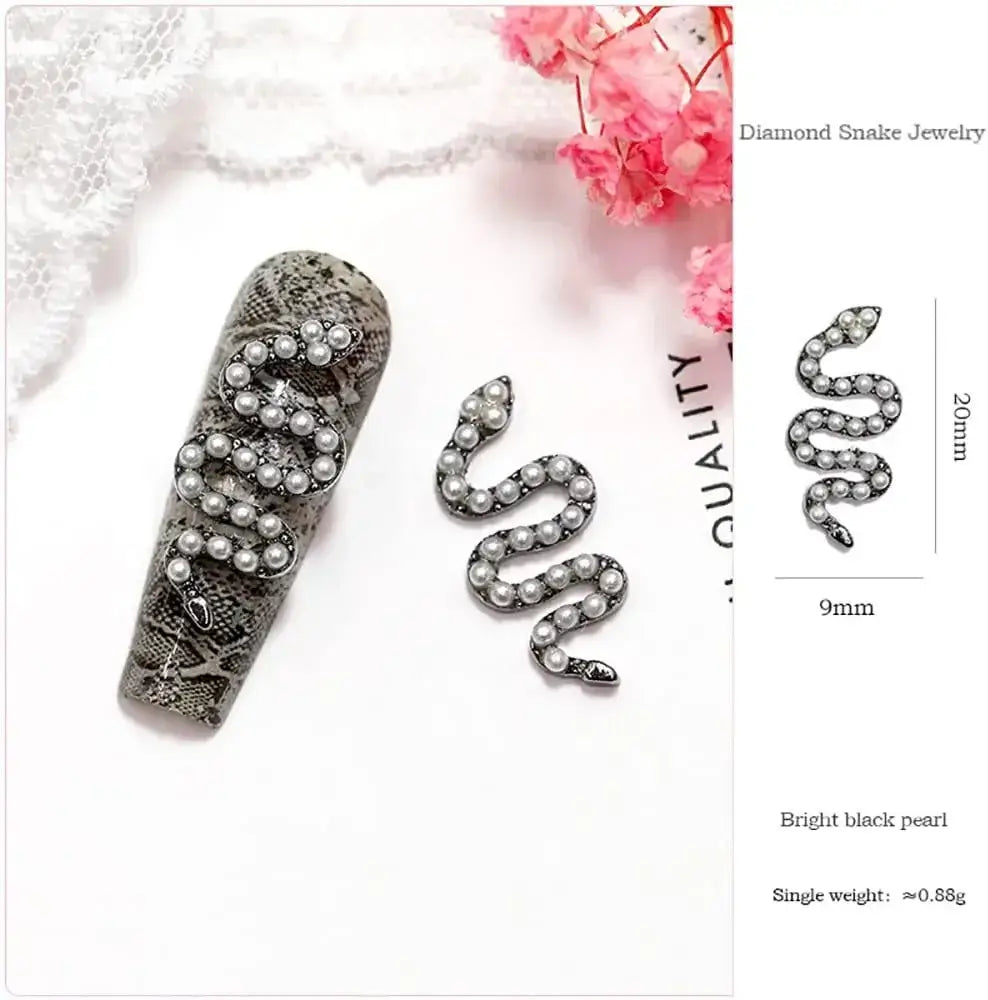 3D Pearl Snake 10 Pcs Pack Nail Art Charms Elegant Pearl Snake Design for Stunning Nail Art Best For Newbies To Create Beautiful Nails With These Charms.