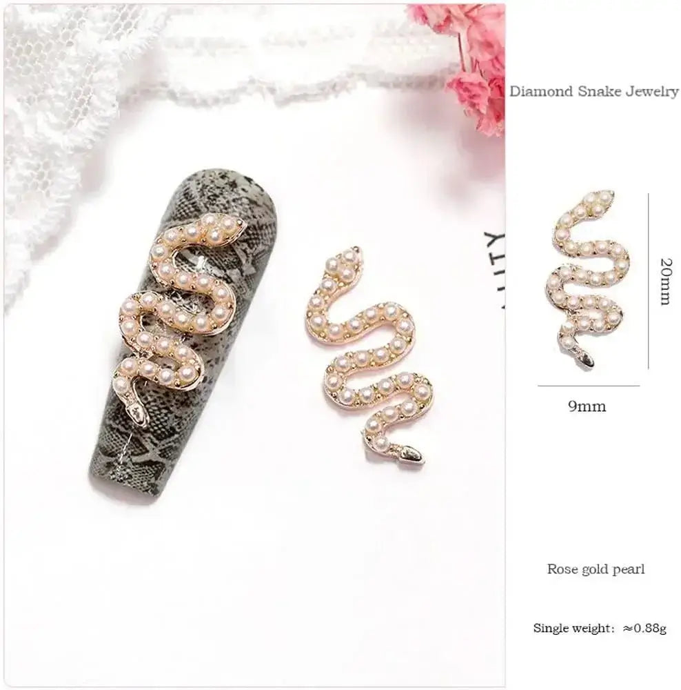 3D Pearl Snake 10 Pcs Pack Nail Art Charms Elegant Pearl Snake Design for Stunning Nail Art Best For Newbies To Create Beautiful Nails With These Charms.