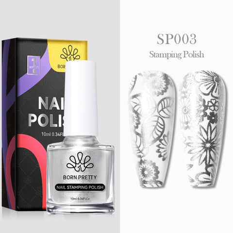 BORN PRETTY 1 Bottle 10ml Nail Stamping Polish Gold Silver Black White Color Nail Printing Polish
