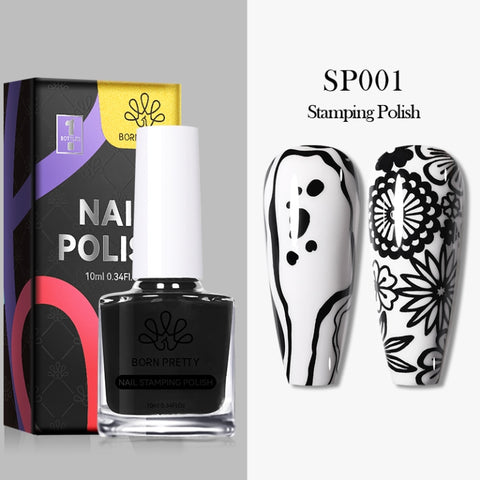 BORN PRETTY 1 Bottle 10ml Nail Stamping Polish Gold Silver Black White Color Nail Printing Polish