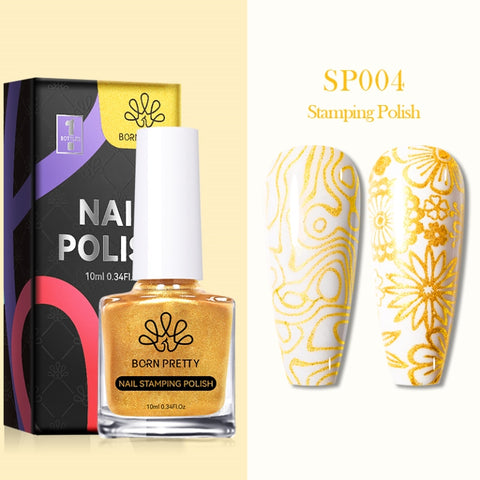 BORN PRETTY 1 Bottle 10ml Nail Stamping Polish Gold Silver Black White Color Nail Printing Polish