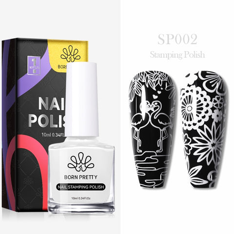 BORN PRETTY 1 Bottle 10ml Nail Stamping Polish Gold Silver Black White Color Nail Printing Polish