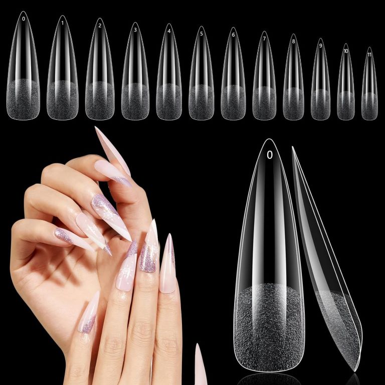 Stiletto Soft Gel x Fake Nail Tips Press on Nails Pre-shape Full Cover Traceless Long Acrylic Stiletto Nail French False Nails,Half Matte Clear Fake Gel-X Tips,12 Sizes