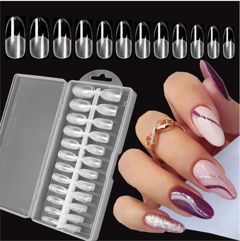 240pcs Oval Nail Tips Clear Full Cover Medium Length Round Fake Nails Acrylic Gel X Nail Tips for Salon and Home Nail Art Manicure 12 Sizes