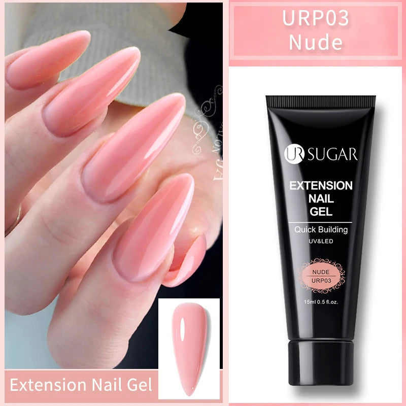 UR Sugar 15ml Extension Gel Polish Bright Nude Pink Semi Permanent UV Extension Gel Nail Finger Extend Gel Lacquer Set